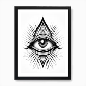 Enlightenment, Symbol, Third Eye Simple Black & White Illustration 3 Art Print