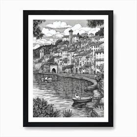 Drawing Of A Dog In Isola Bella, Italy In The Style Of Black And White Colouring Pages Line Art 02 Art Print