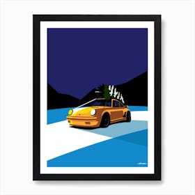Porsche 911 - Christmas Tree - Retro Ice Yellow Art Print