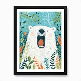 Polar Bear Growling Storybook Illustration 4 Art Print