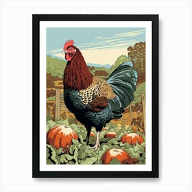 Vintage Bird Linocut Turkey 2 Art Print