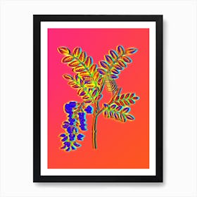 Neon Black Locust Botanical in Hot Pink and Electric Blue n.0097 Art Print