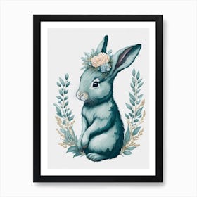 Cute Floral Rabbit Painting (8) Art Print