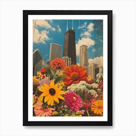 Chicago   Floral Retro Collage Style 4 Art Print