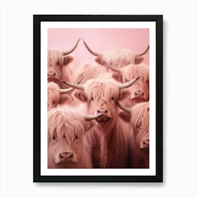 Heard Of Highland Cows Pink Realistic Photography 2 Art Print