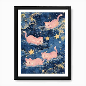 Pink Cats In The Stars Art Print