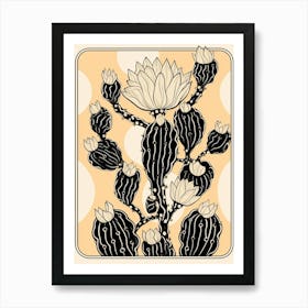 B&W Cactus Illustration Opuntia Fragilis 3 Art Print