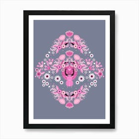 Rhinoceros Beetle, Pink Version On Gray Background Art Print