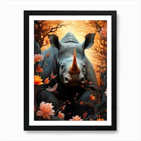 Rhino In The Forest 1 Art Print