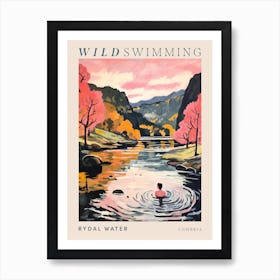 Wild Swimming At Rydal Water Cumbria 3 Poster Art Print