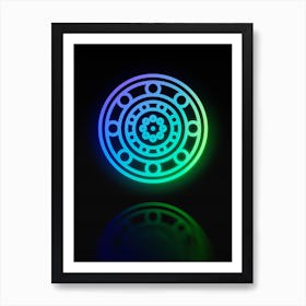 Neon Blue and Green Abstract Geometric Glyph on Black n.0454 Art Print