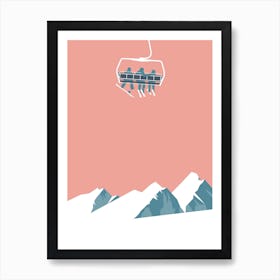 Ski chairlift in pink Art Print