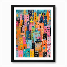 Kitsch Colourful Cityscape Patterns 1 Art Print