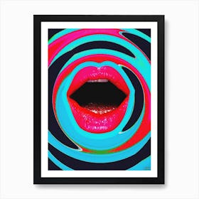 Pink Retro Lips Collage Blue & Black Art Print