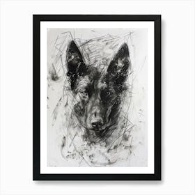 Icelandic Sheepdog Dog Charcoal Line 1 Art Print