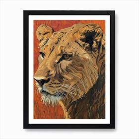 African Lion Relief Illustration Portrait 1 Art Print
