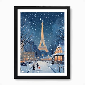Winter Travel Night Illustration Paris France 2 Art Print