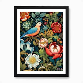 Floral Pattern With Birds And Flowers Art Print