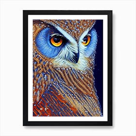 Owl Pointillism Bird Art Print