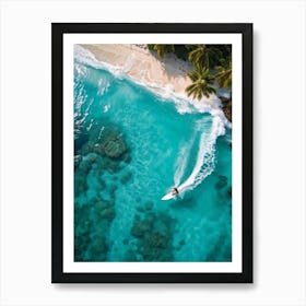 Capture An Aerial Perspective Of A Daring Surfer Confidently Riding The Islands Largest Wave On A S (2) Art Print