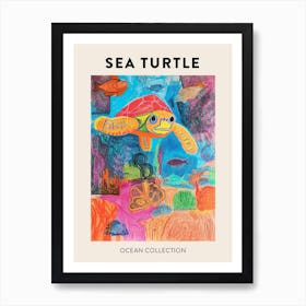 Abstract Rainbow Sea Turtle Underwater Crayon Poster 1 Art Print