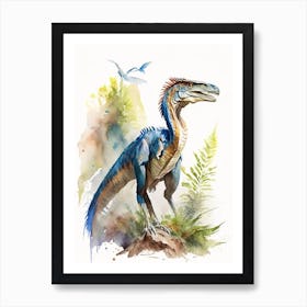 Utahraptor Watercolour Dinosaur Art Print