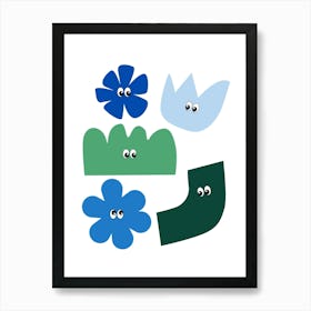 Friendly Shapes Blue & Green Art Print