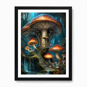 Neon Mushrooms In A Magical Forest (5) Art Print