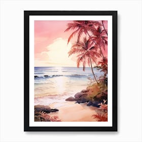 Watercolor Painting Of Anakena Beach, Easter Island 4 Art Print