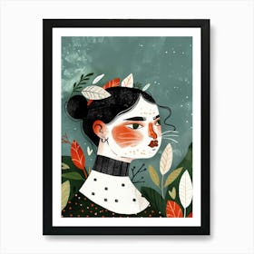 Illustration Of A Girl With Leaves 4 Art Print