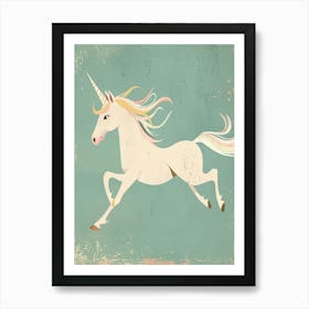 Pastel Unicorn Blue Background 2 Art Print