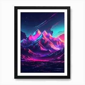 Neon Abstract Mountain Landscape Art Print