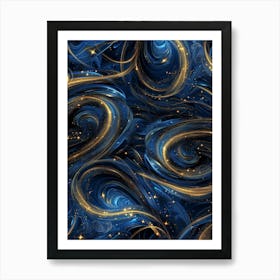 Blue And Gold Swirls 3 Art Print