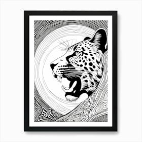 Jaguar Lino cut Black And White, animal art, 163 Art Print
