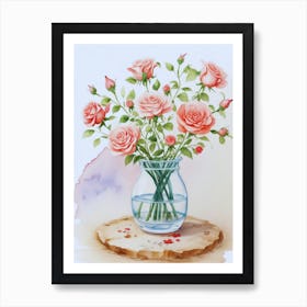 Pink Roses In Vase 1 Art Print