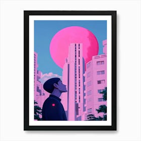 Pink Sky City Collage Art Print