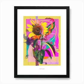 Sunflower 3 Neon Flower Collage Poster Art Print