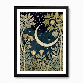 Moon And Flowers Style William Morris 7 Art Print