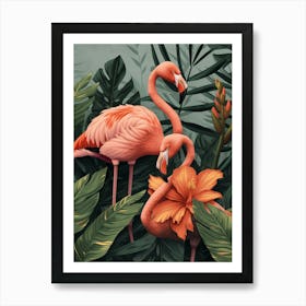 Lesser Flamingo And Heliconia Minimalist Illustration 1 Art Print