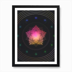 Neon Geometric Glyph in Pink and Yellow Circle Array on Black n.0028 Art Print
