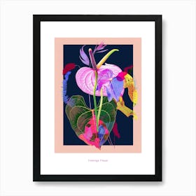 Flamingo Flower (Anthurium) 1 Neon Flower Collage Poster Art Print
