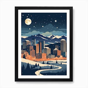 Winter Travel Night Illustration Denver Colorado 1 Art Print