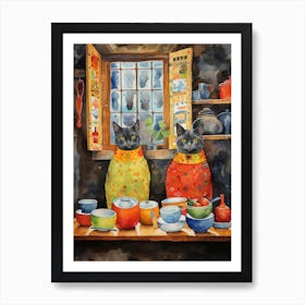 Two Cats In A Medieval Kitchewn Abstract Art Print