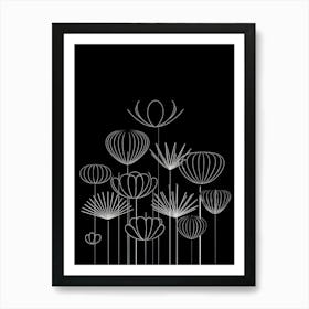 Abstract Flowers On Black Background Art Print