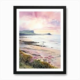 Watercolor Painting Of Rhossili Bay, Swansea Wales 1 Art Print