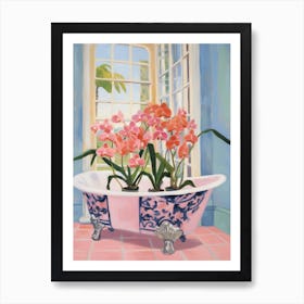 A Bathtube Full Of Orchid In A Bathroom 2 Art Print