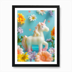 Toy Pastel Unicorn With Flowers 1 Art Print