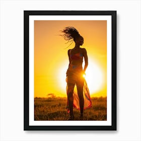 African Woman Captures The Essence Of Joy Bathed In The Warm Glow Of A Summer Sunset Her Silhouett 2 1 Art Print