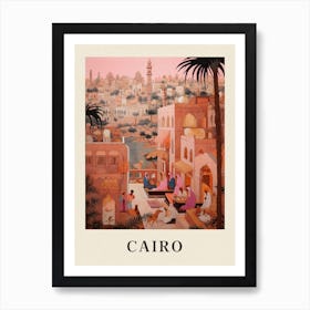 Cairo Egypt 4 Vintage Pink Travel Illustration Poster Art Print