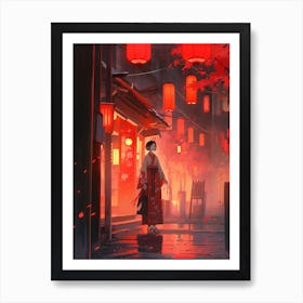 Kimono in the Rain Art Print